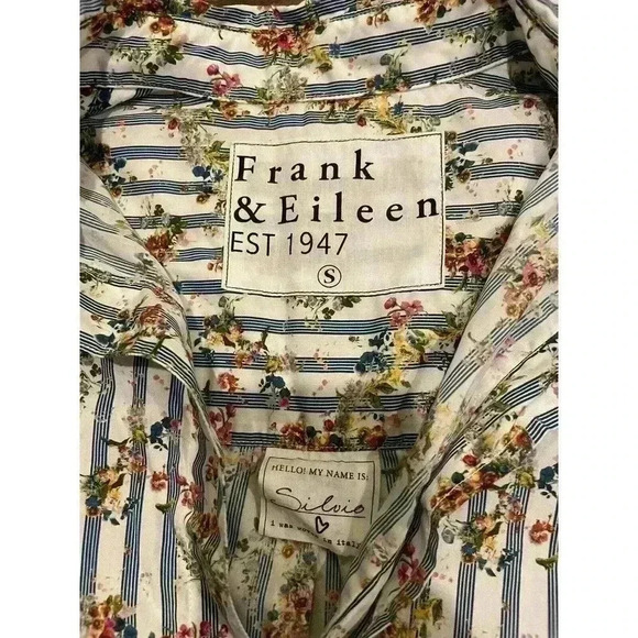 Frank & Eileen Silvio Untuckable Button-Up Shirt Floral Stripe Small S NEW Blue - Picture 2 of 5